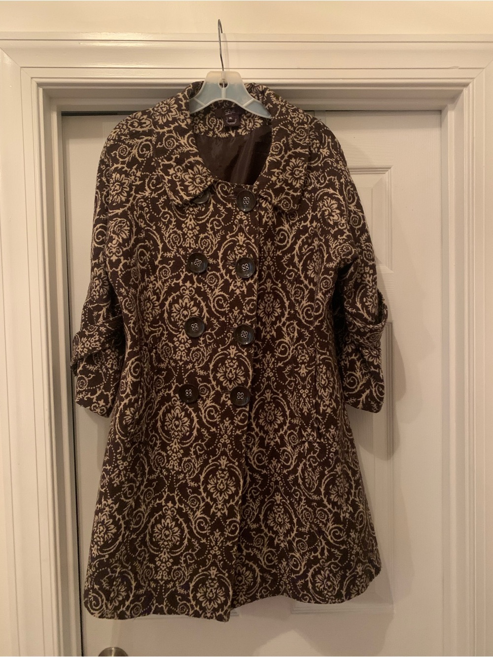 Anthropologie Luii VTG Floral Brown Cream Coat Jacket Wool-Blend Sz XL